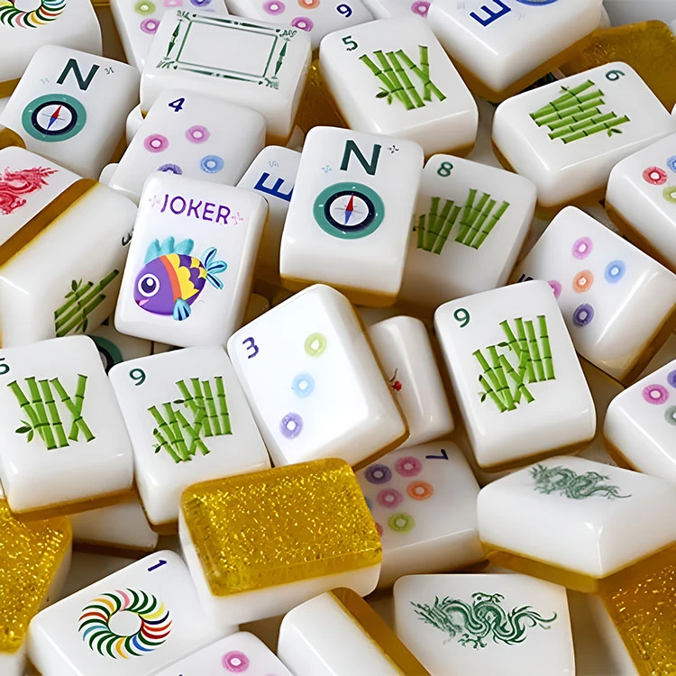 Goldene Glitzer-Acryl-Mahjong-Fliesen