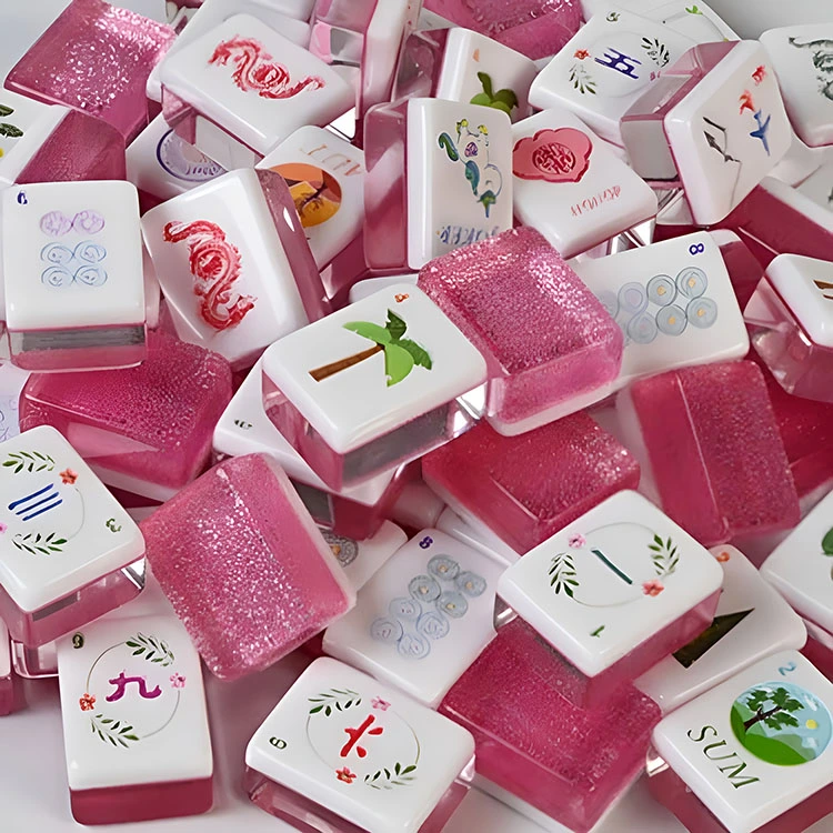 Rosa Glitzer-Acryl-Mahjong-Fliesen